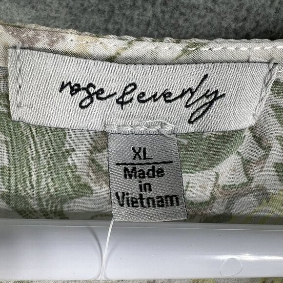 Rose Beverly NWT Womens XL Chiffon Lace Yoke Floral Lined Blouse Smocked Cuffs - Picture 13 of 15